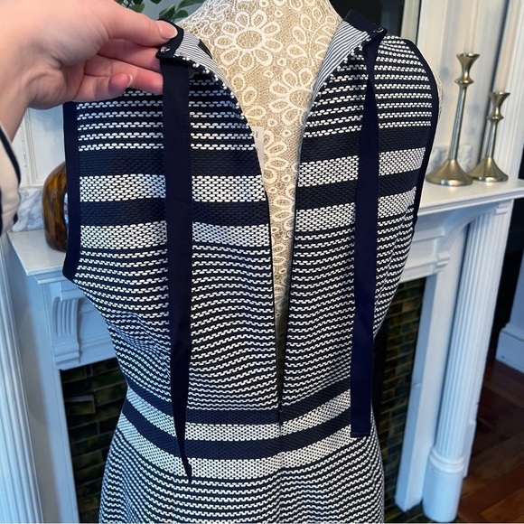 NWT J. CREW Navy & White Striped Tweed Sleeveless Sheath Dress Bow Detail Sz 8 - Picture 13 of 16